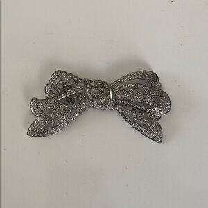 Vintage Sparkly Silver Bow Brooch Bowtie Pin